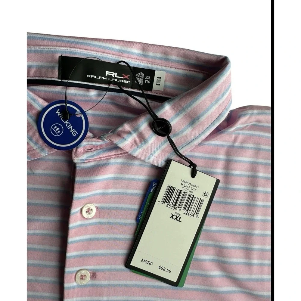 RLX Ralph Lauren Performance Multi Color Golf Polo Shirt Men's Size 2XL Stripe
